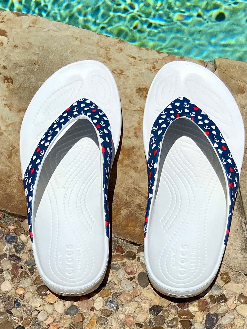 Crocs - Women’s Kadee II - Anchor Print - Flip Flop - Nautical - US Womens Sz 10 - Picture 2 of 5